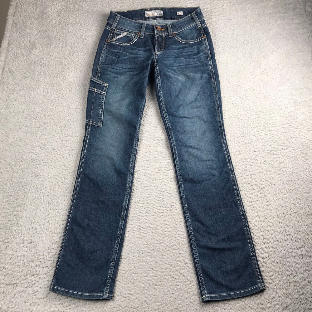 Ariat Rebar Jeans Womens 26L (29x32) Blue Mid Rise Straight Leg Utility Work